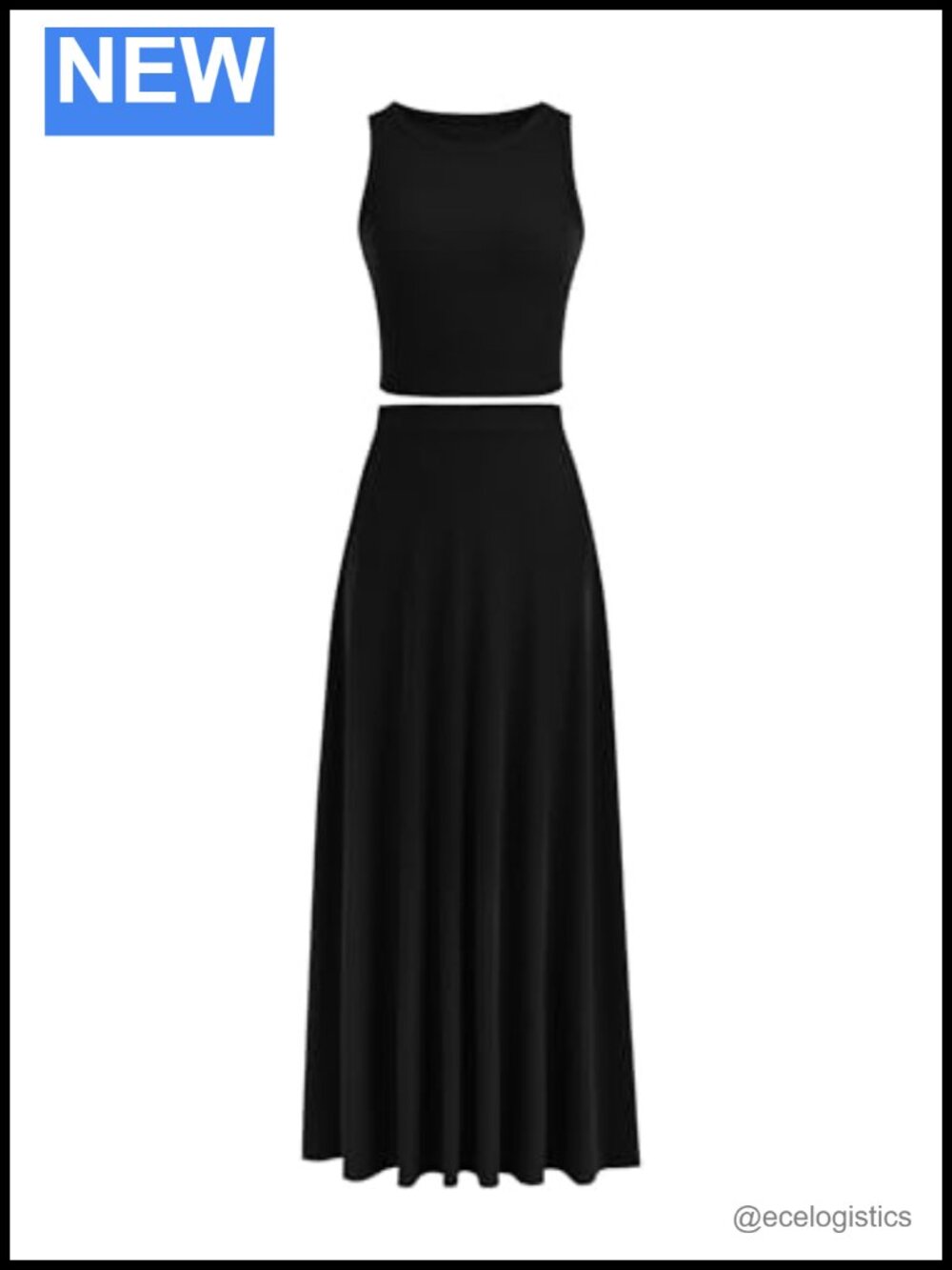 2 Piece Skirt Set for Women Ribbed Knit Crop Top High Waisted Maxi Skirt